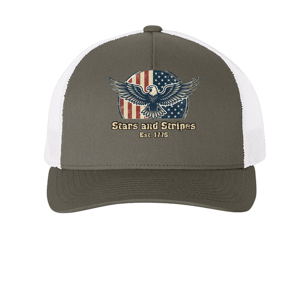 Stars & Stripes American Eagle Trucker Hat | Patriotic USA Classic Since 1776 Anvil and Anthem }