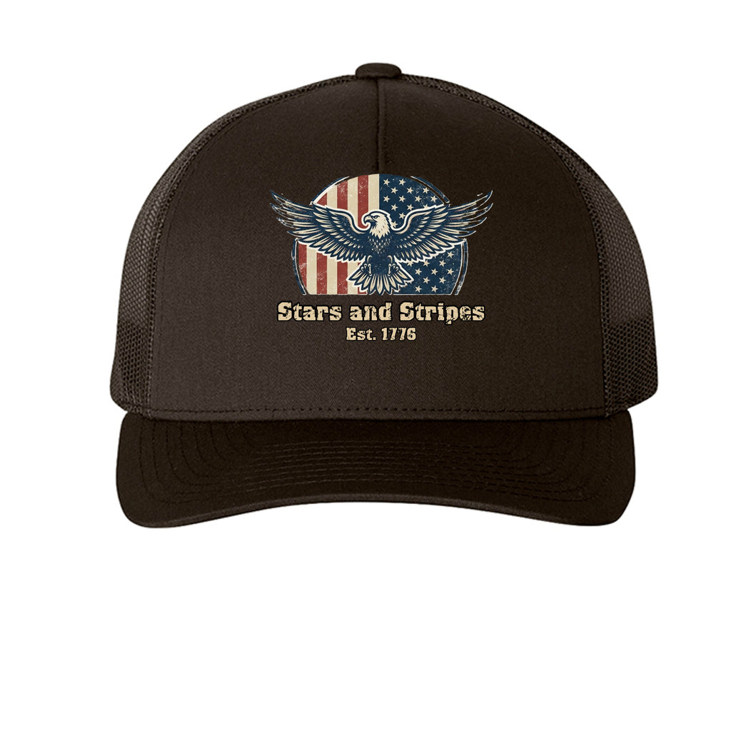 Stars & Stripes American Eagle Trucker Hat | Patriotic USA Classic Since 1776 Anvil and Anthem }
