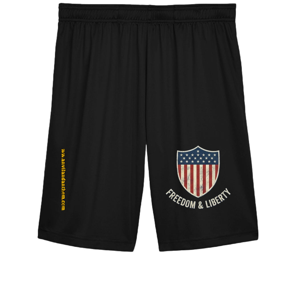 Freedom & Liberty Cooling Performance Shorts | Patriotic American Flag Athletic Training Shorts Anvil and Anthem }