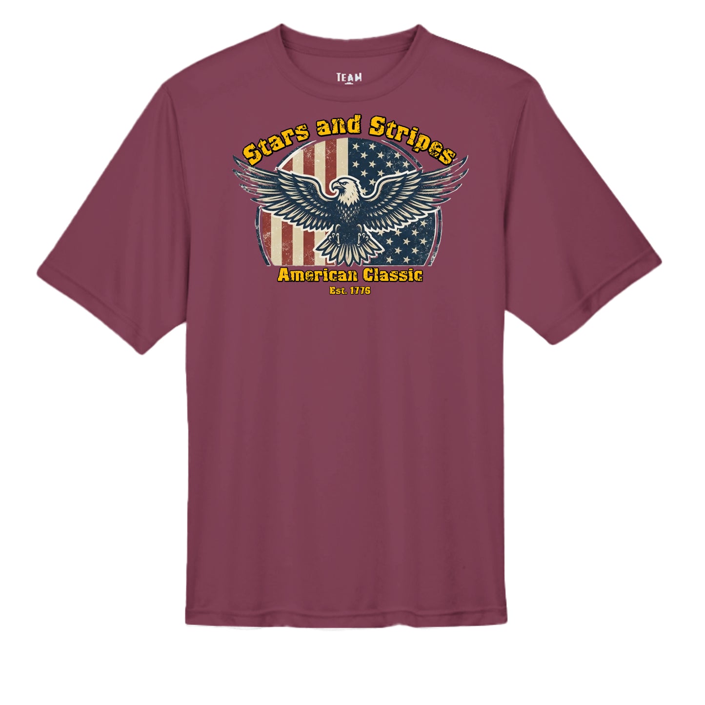 Stars & Stripes American Eagle Performance Wicking Tee | Patriotic USA Athletic Shirt (Est. 1776) SPORT MAROON {{ product_type }Anvil and Anthem }