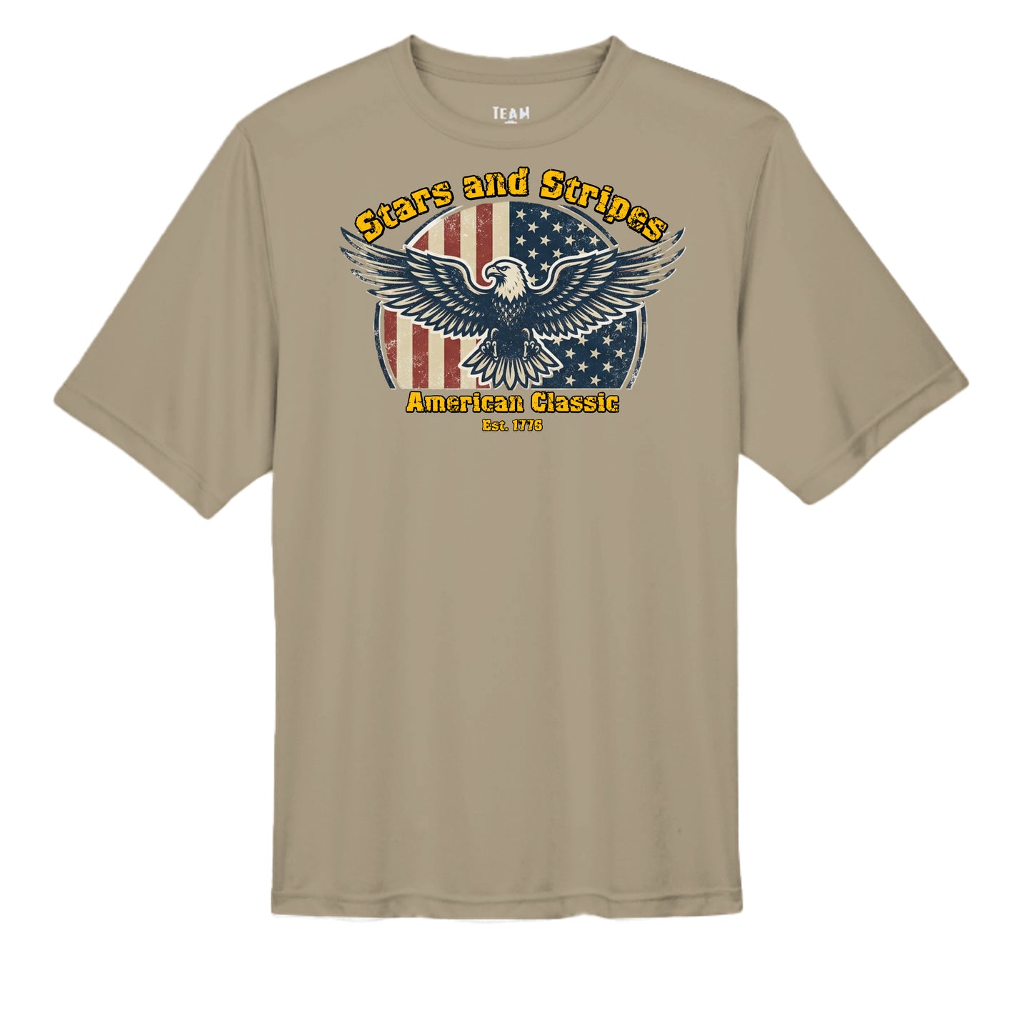 Stars & Stripes American Eagle Performance Wicking Tee | Patriotic USA Athletic Shirt (Est. 1776) DESERT KHAKI {{ product_type }Anvil and Anthem }