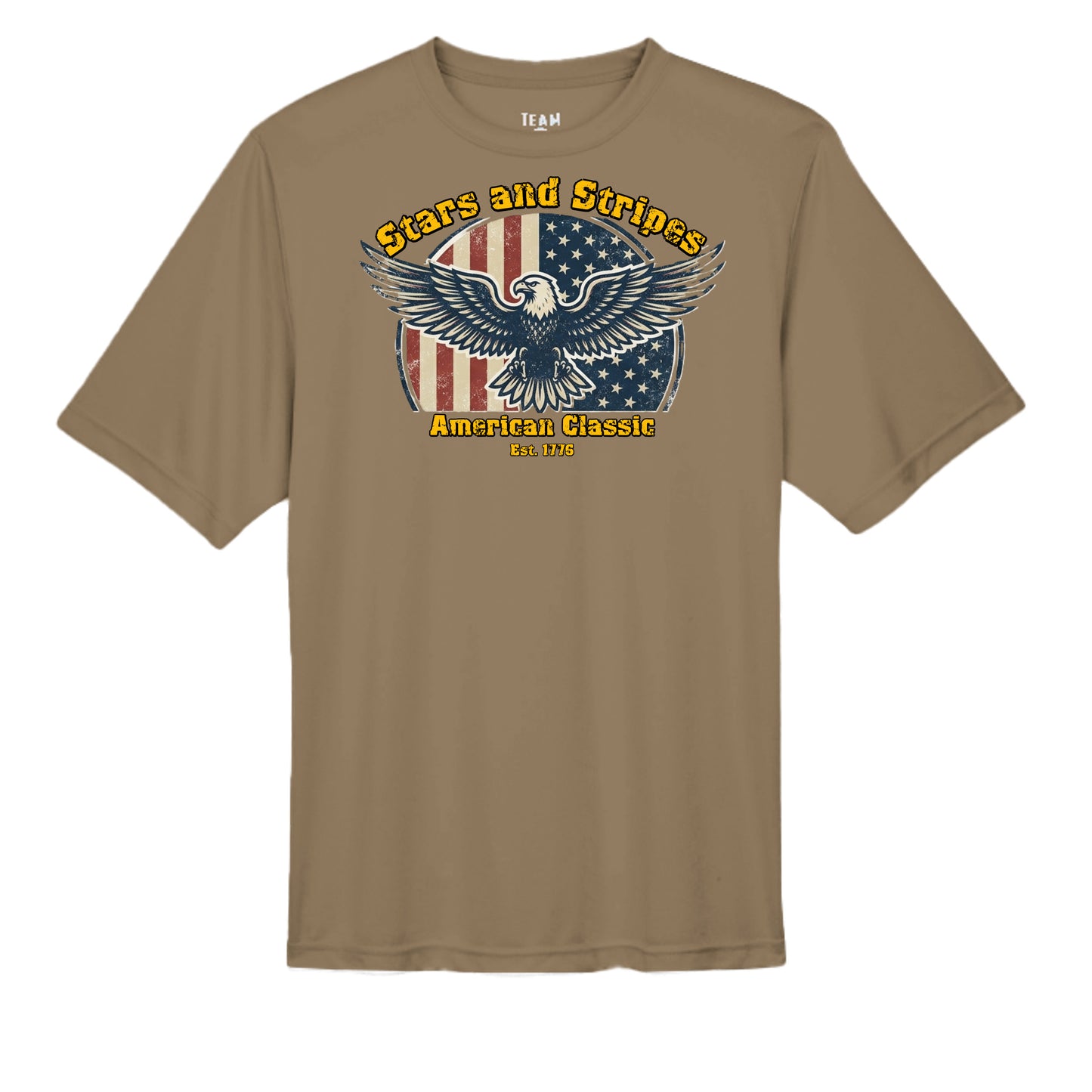 Stars & Stripes American Eagle Performance Wicking Tee | Patriotic USA Athletic Shirt (Est. 1776) COYOTE BROWN {{ product_type }Anvil and Anthem }