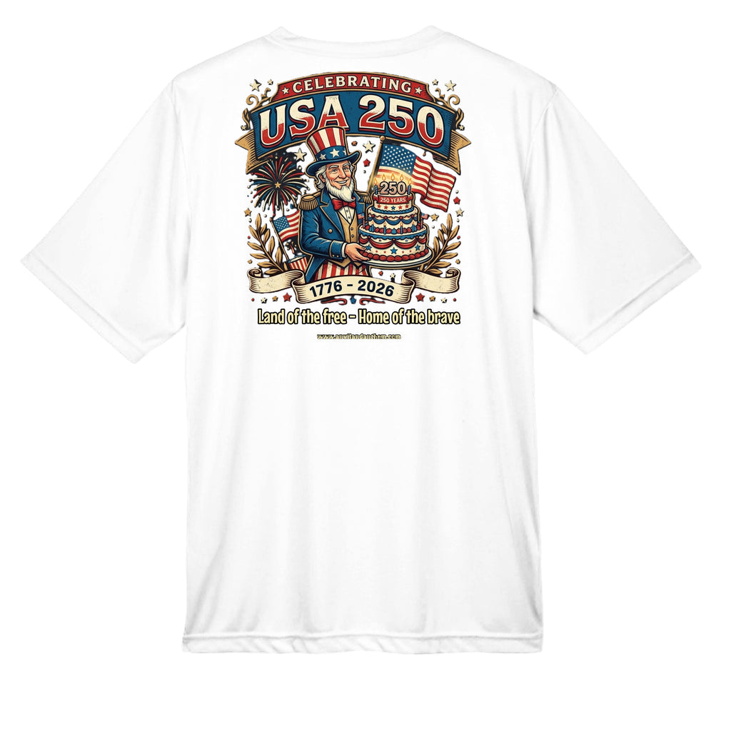 Free & Brave “America 250” Performance Wicking Tee | USA Patriotic Eagle & Uncle Sam Athletic Shirt Anvil and Anthem }