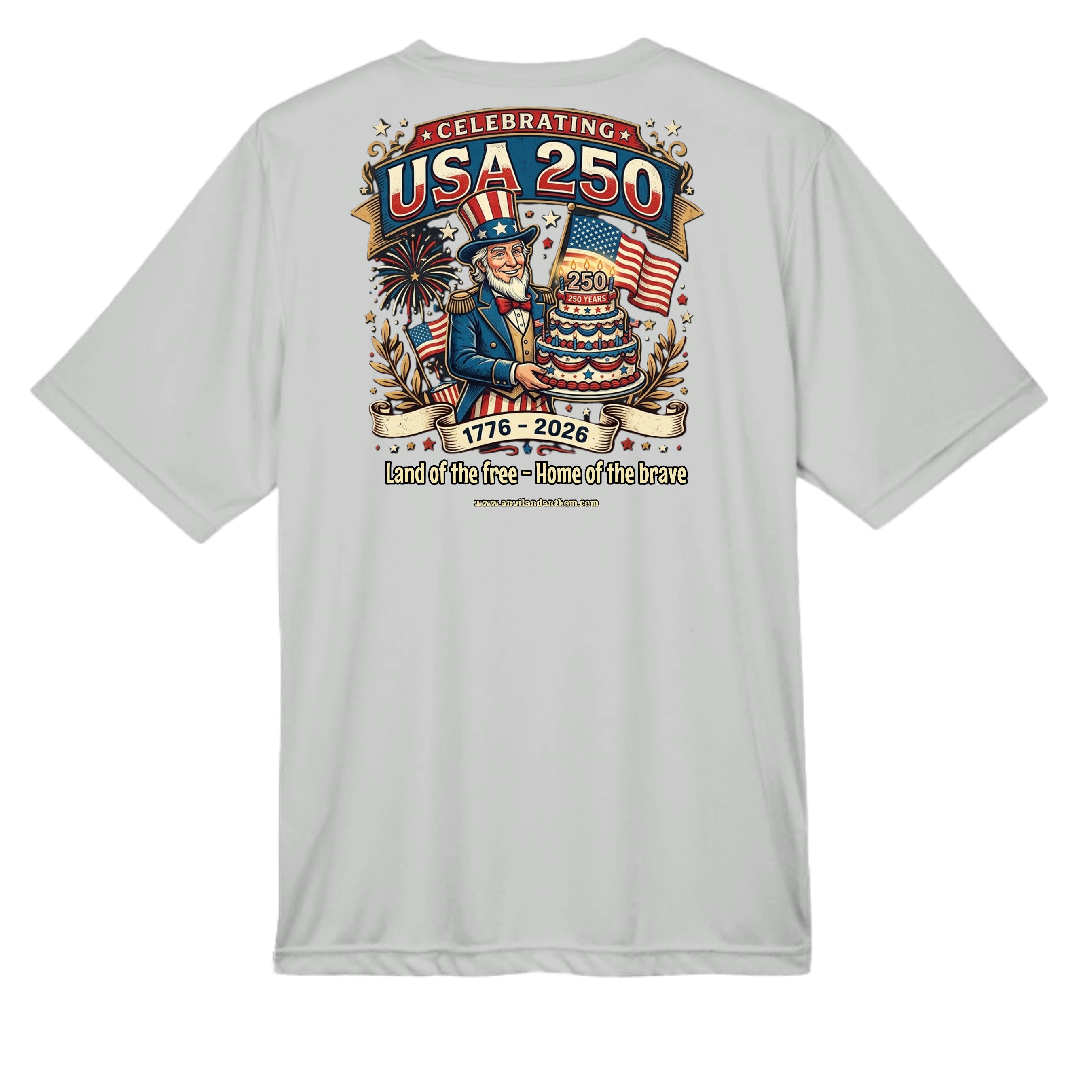 Free & Brave “America 250” Performance Wicking Tee | USA Patriotic Eagle & Uncle Sam Athletic Shirt Anvil and Anthem }
