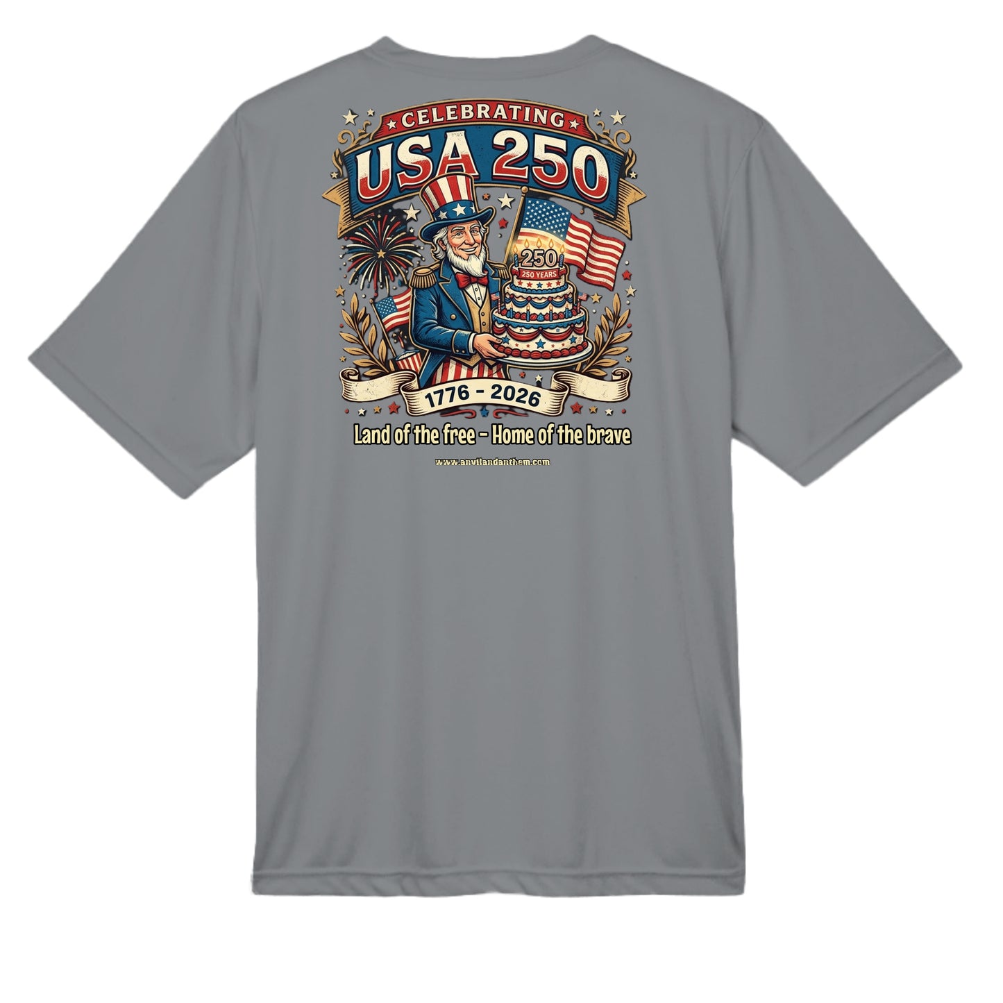 Free & Brave “America 250” Performance Wicking Tee | USA Patriotic Eagle & Uncle Sam Athletic Shirt {{ product_type }Anvil and Anthem }