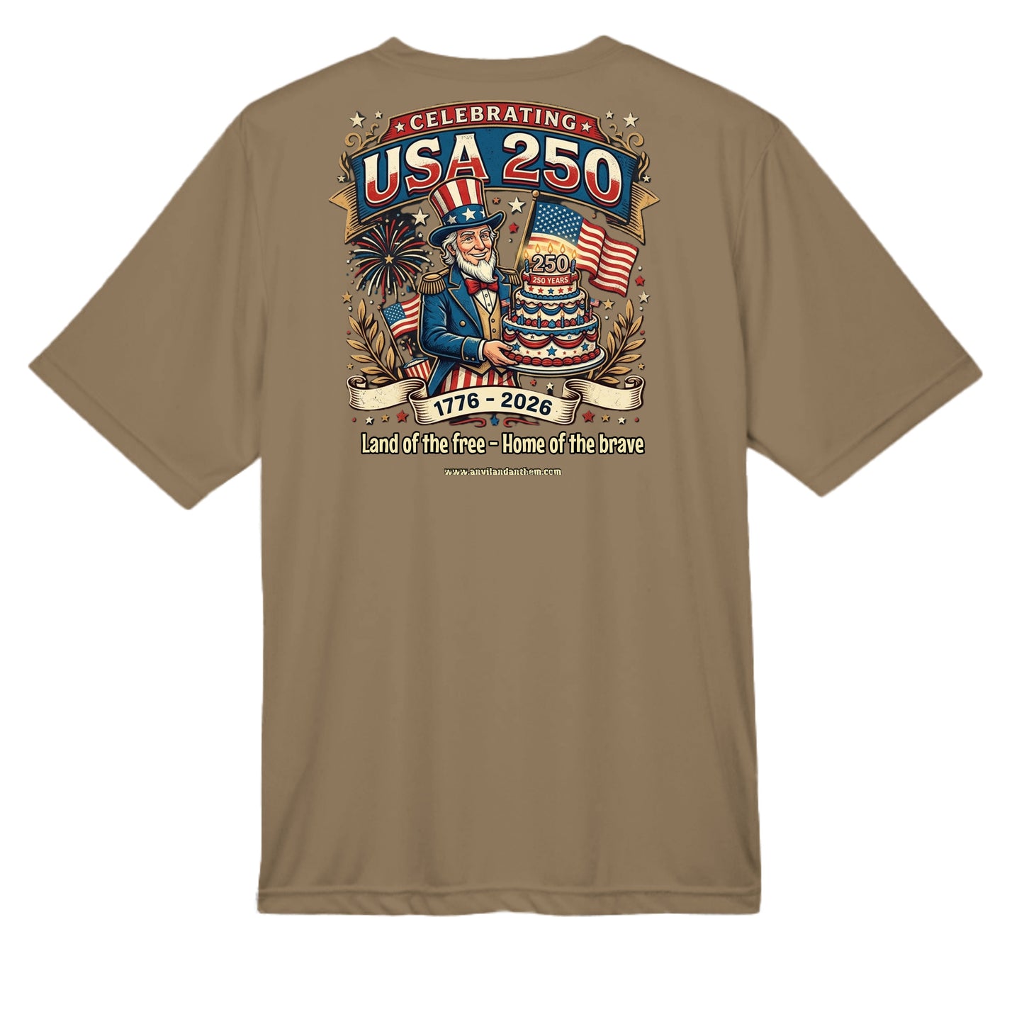 Free & Brave “America 250” Performance Wicking Tee | USA Patriotic Eagle & Uncle Sam Athletic Shirt {{ product_type }Anvil and Anthem }