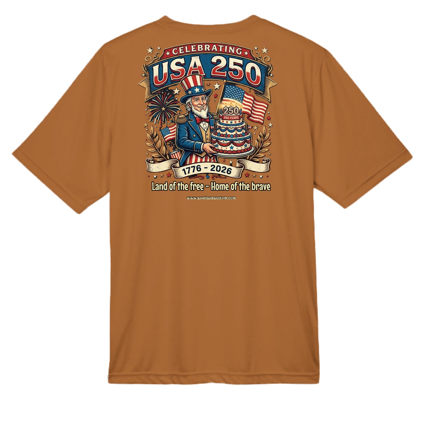 Free & Brave “America 250” Performance Wicking Tee | USA Patriotic Eagle & Uncle Sam Athletic Shirt {{ product_type }Anvil and Anthem }