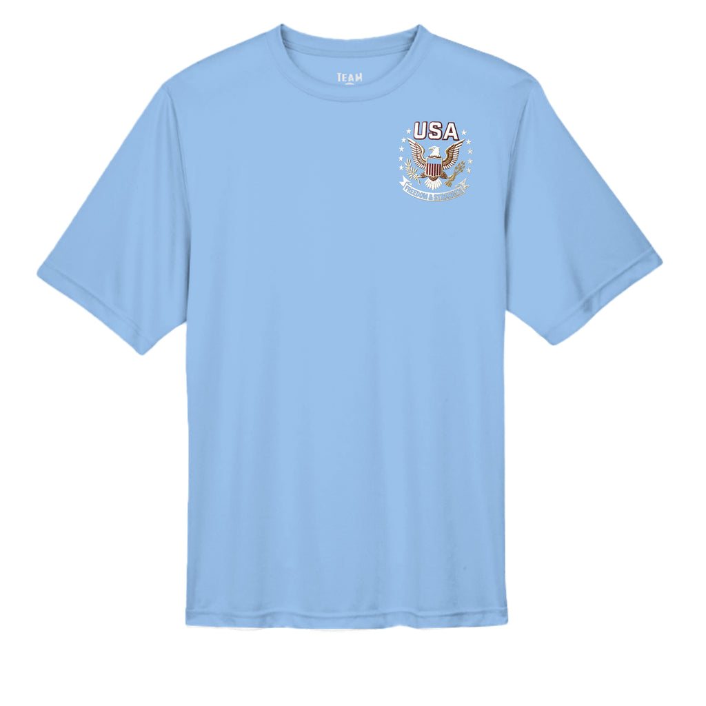 Free & Brave “America 250” Performance Wicking Tee | USA Patriotic Eagle & Uncle Sam Athletic Shirt Anvil and Anthem }
