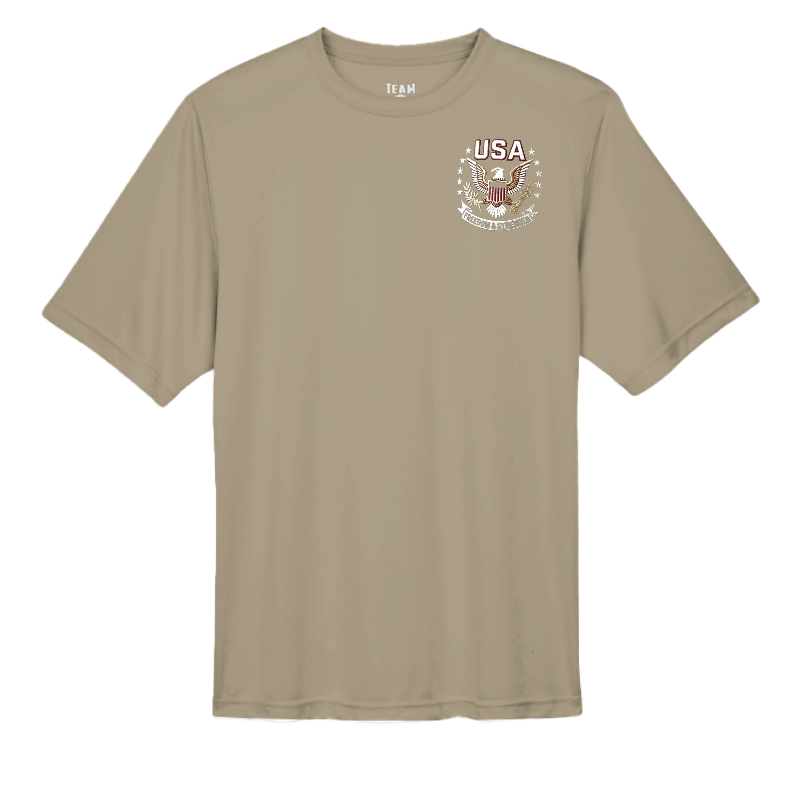 Free & Brave “America 250” Performance Wicking Tee | USA Patriotic Eagle & Uncle Sam Athletic Shirt Anvil and Anthem }