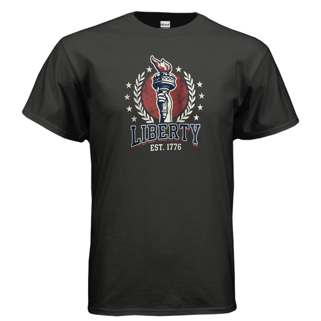 Liberty 1776 American Heritage Tee | Statue of Liberty Torch Patriotic USA Shirt Anvil and Anthem }