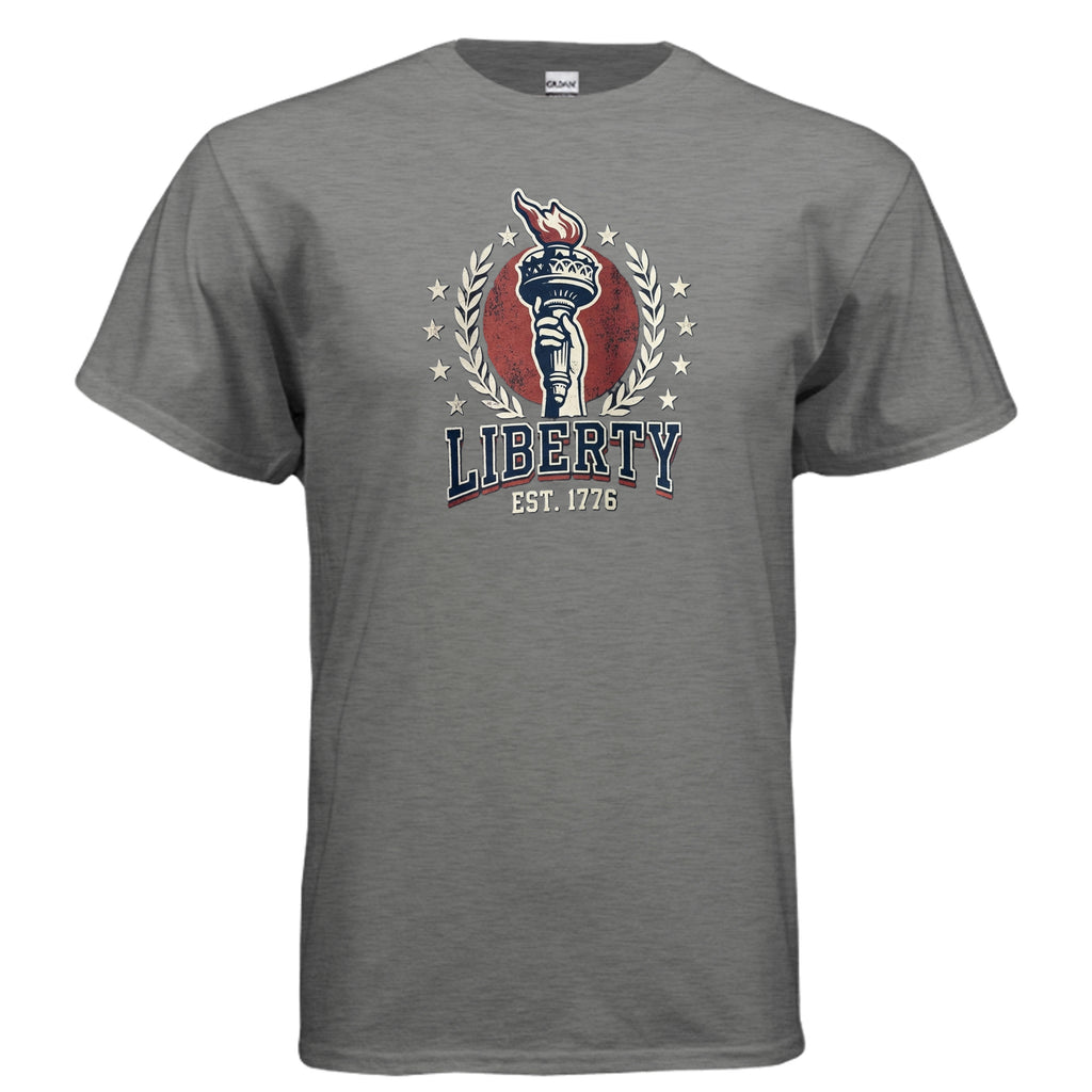 Liberty 1776 American Heritage Tee | Statue of Liberty Torch Patriotic USA Shirt Anvil and Anthem }