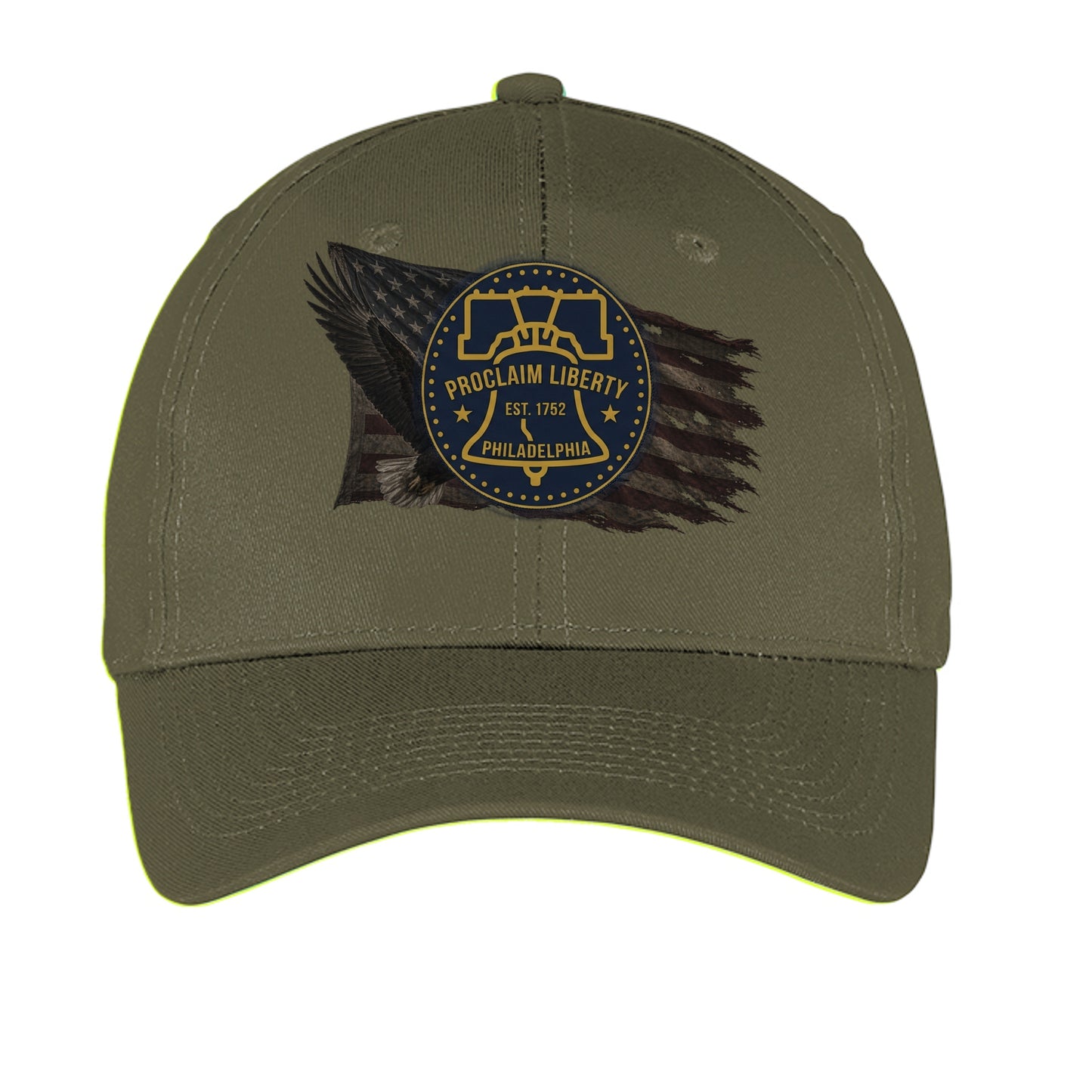 Proclaim Liberty Philadelphia Heritage Hat | Bald Eagle & Liberty Bell Patriotic Cap Olive Drab Green ONE SIZE {{ product_type }Anvil and Anthem }