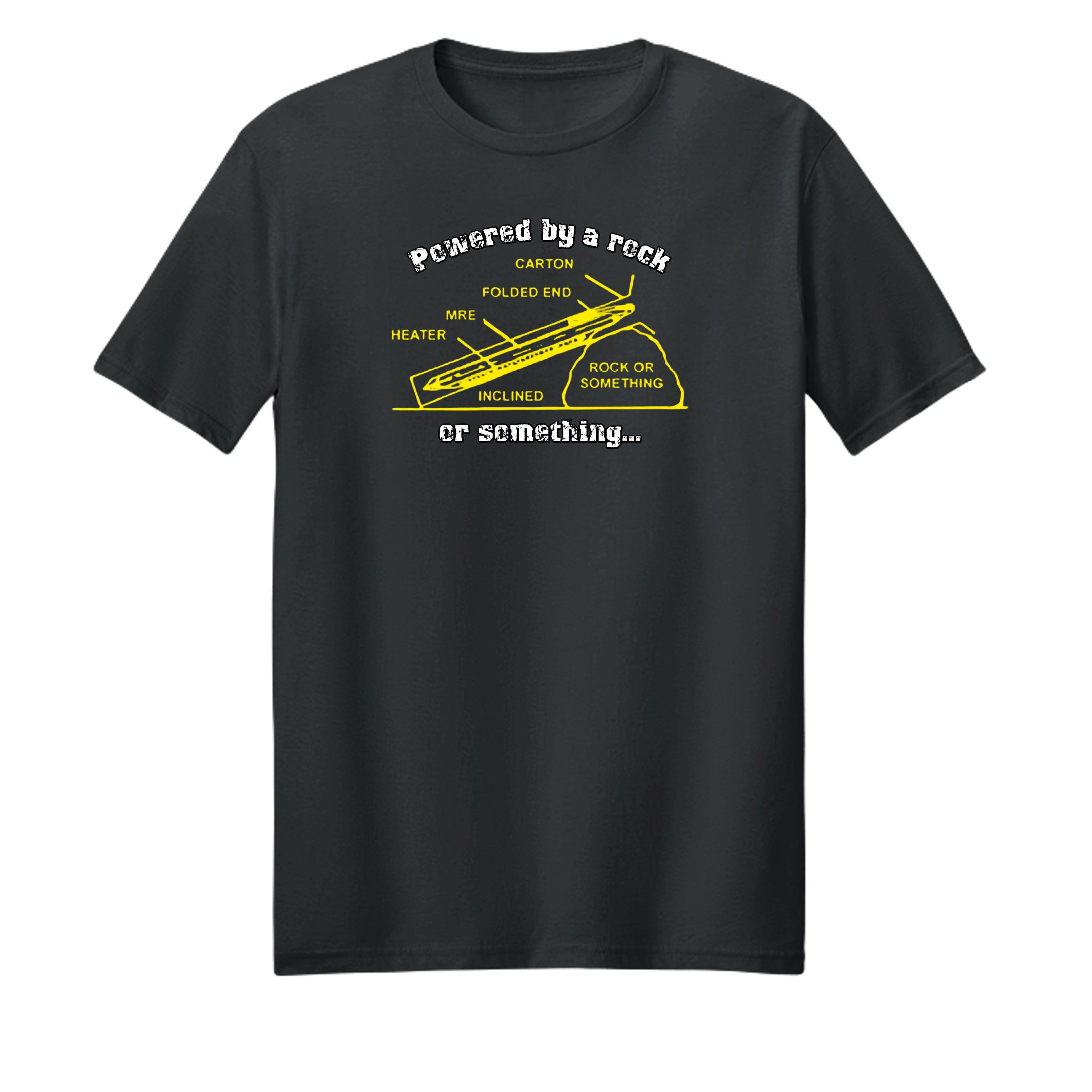 "Powered by a Rock or Something" MRE Graphic Tee – Military Humor Apparel {{ product_type }Anvil and Anthem }