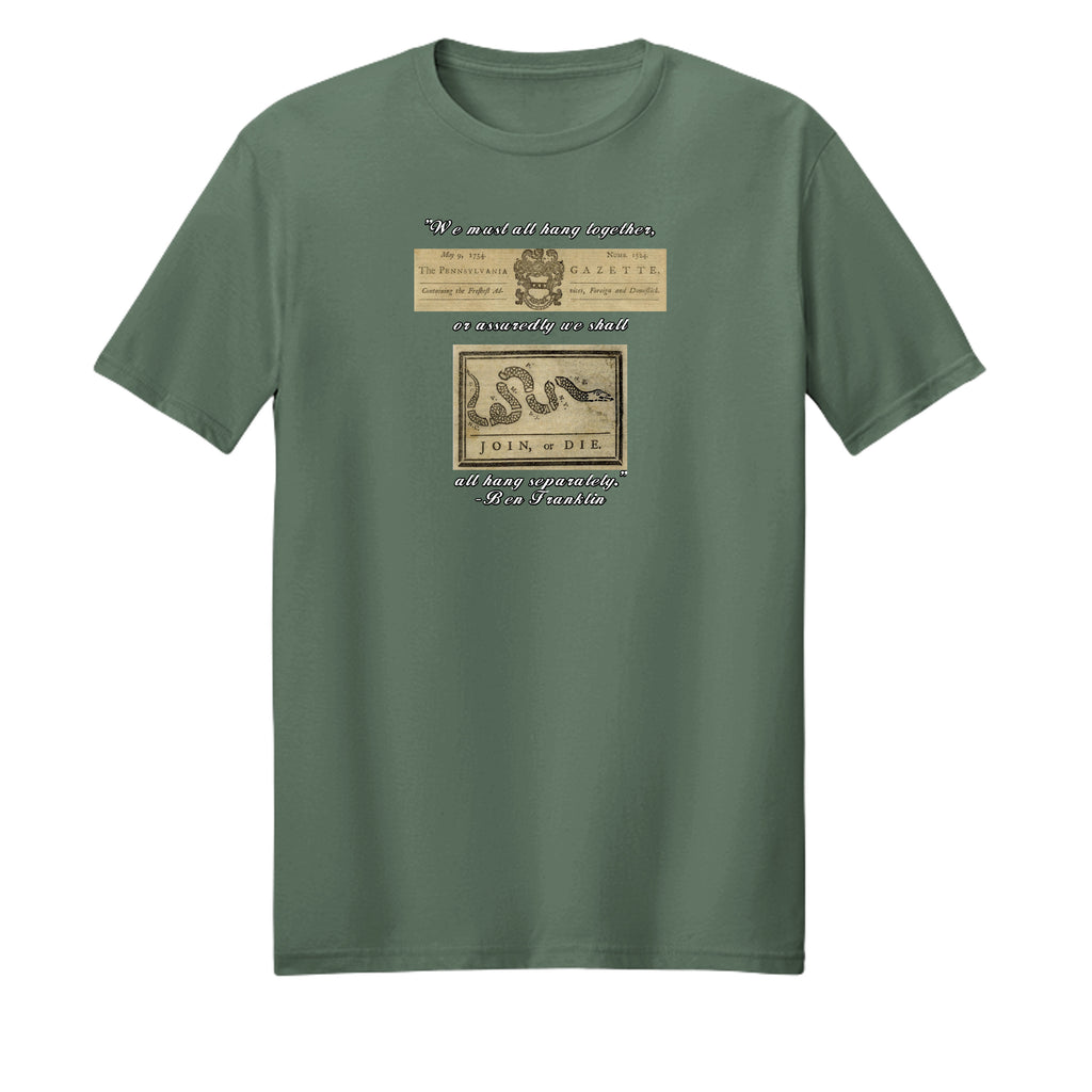 "Join or Die" Benjamin Franklin Patriotic Graphic Tee – American Founding History {{ product_type }Anvil and Anthem }